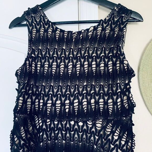 Chelsea GIRL River Island Black & Nude Crochet Babydoll Cocktail Dress Size L/12 - Picture 3 of 10